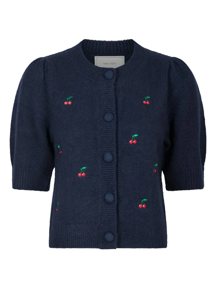 Trudy Embroidery Knit Cardigan - Navy