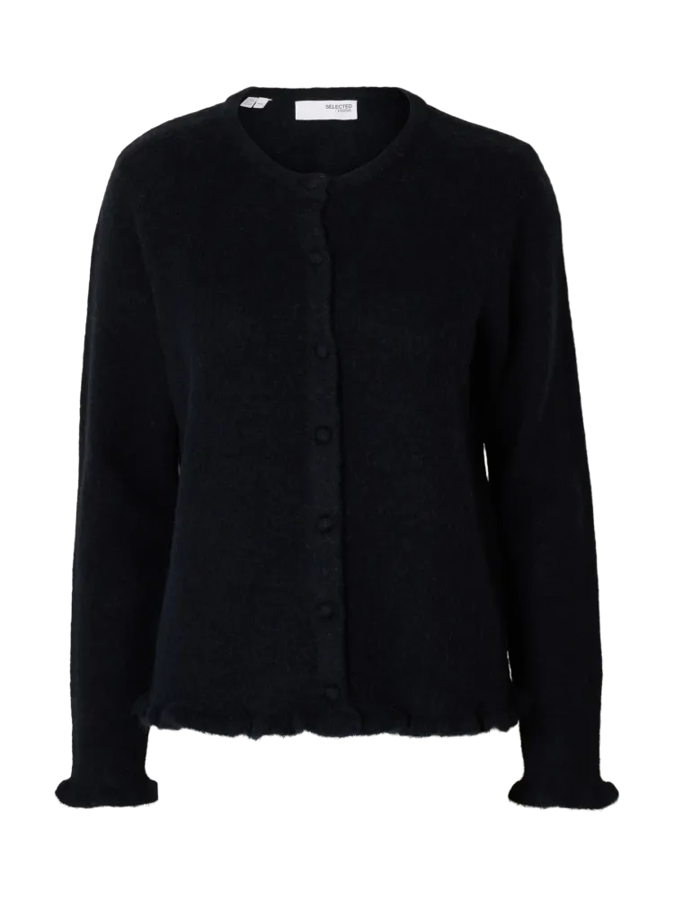 Lulu Frill Ls Knit Cardigan - Dark Sapphire Melange