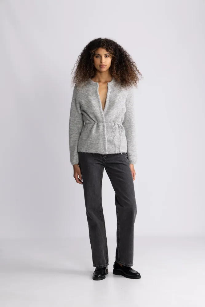 Sia Ras Ls Knit Belt Cardigan - Light Grey Melange - Bilde 3