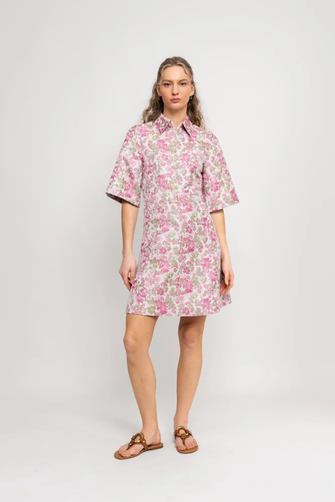 Arisa-Elea 2/4 Short Jacquard Dress - Snow White Aop - Bilde 2
