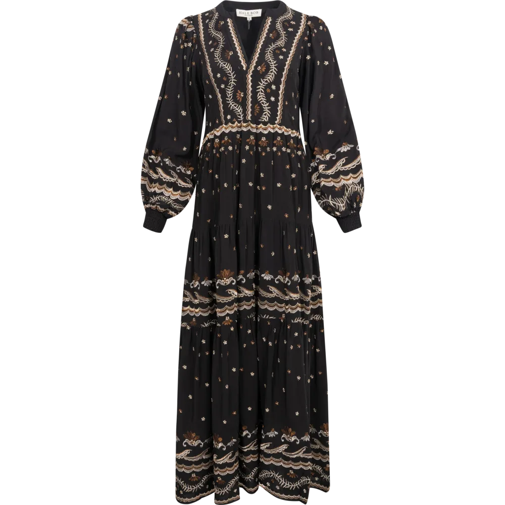 Audrey Long Dress W Embrodey - Black