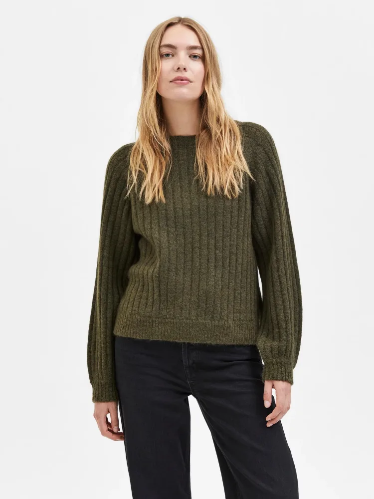 Mola Ls Knit O-Neck - Ivy Green Melange - Bilde 2