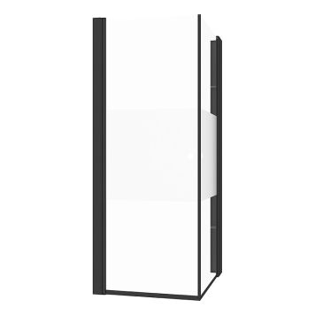 DUSJHJØRNE CAMARGUE VAL RETT MED HYLLE SVART/DELVIS FROSTET GLASS 90x80CM