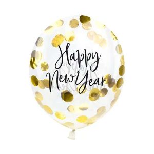 Konfettiballong Gull -Happy New Year- pk/3 Konfettiballong Gull -Happy New Year- pk/3