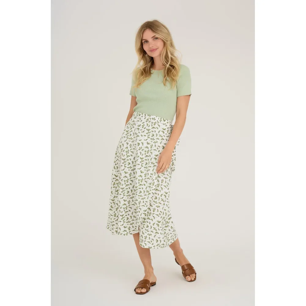 Peony Wrap Skirt - White/Green - Bilde 3