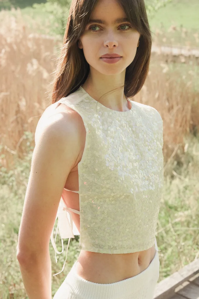 Sequin Top - Off-White/Yellow Sequins - Bilde 3