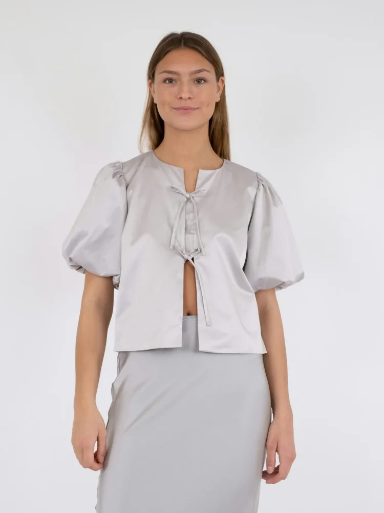 Aska Dull Satin Blouse - Light Grey - Bilde 3