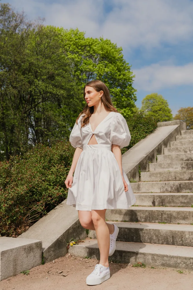 Puff Sleeve Mini Dress - Bright White - Bilde 3