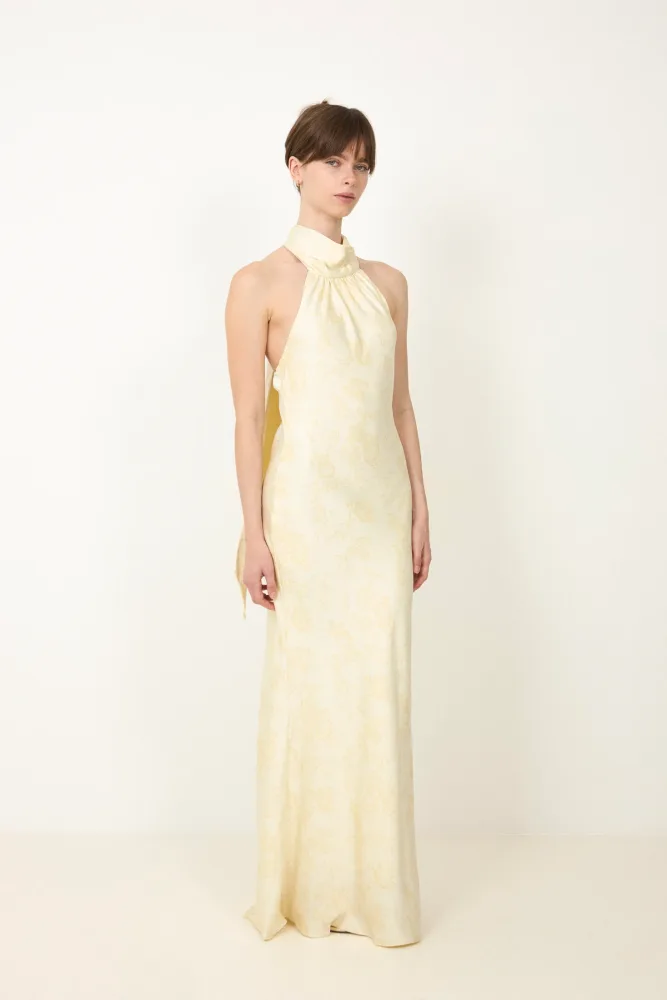 Fiona Pattern Satin Dress - Light Yellow - Bilde 2
