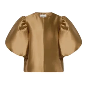 Cleo Puff-Sleeve Satin Blouse – Camel