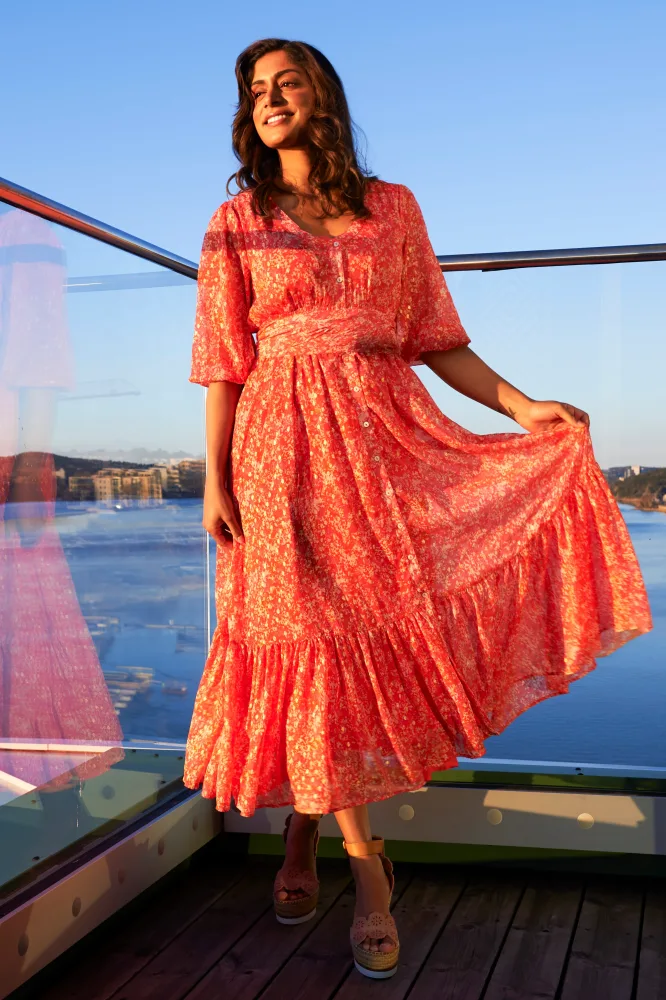 Gyri Golden Dress - Coral - Bilde 2