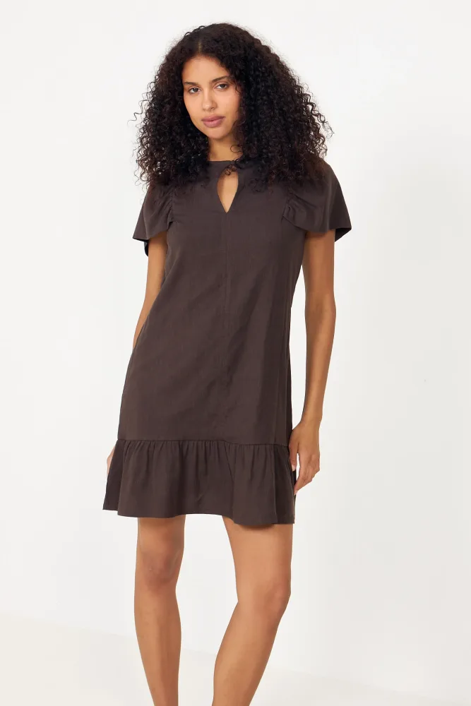 Mabel Linen Dress - Dark Brown - Bilde 3