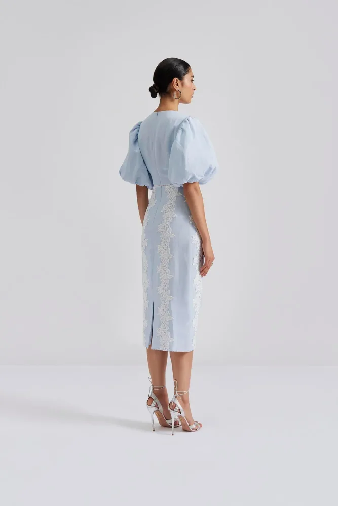 Rudy Embroidered Linen Midi Dress - Light Blue - Bilde 3