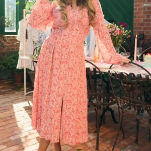 Una Crepe Midi Dress – Light Pink Floral