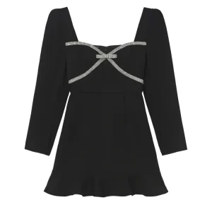 Diamante Bow Mini Dress – Black