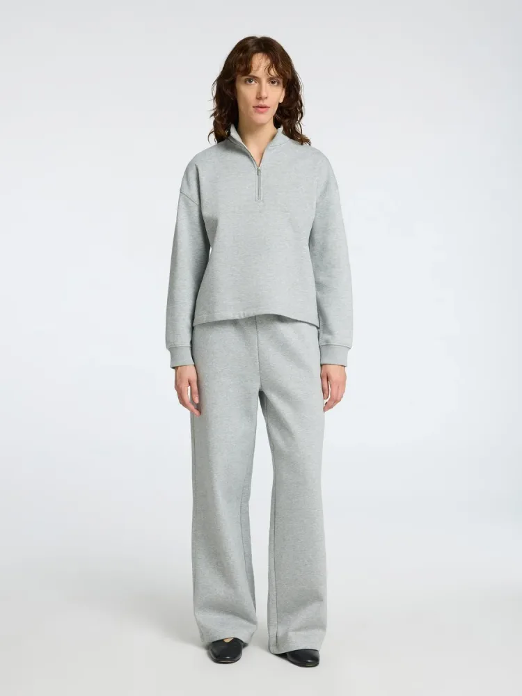 Gia Ls Zipper Sweat - Light Grey Melange - Bilde 2