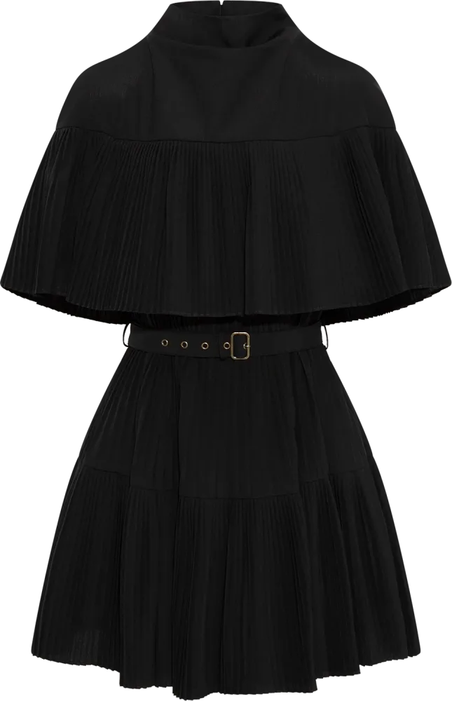 Lucille Pleated Wool Mini Dress - Noir - Bilde 2