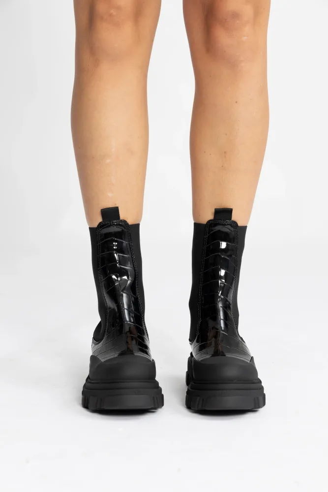Cleated Mid Chelsea Boot Patent Croco - Black - Bilde 3