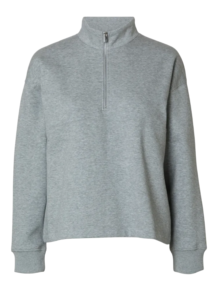 Gia Ls Zipper Sweat - Light Grey Melange
