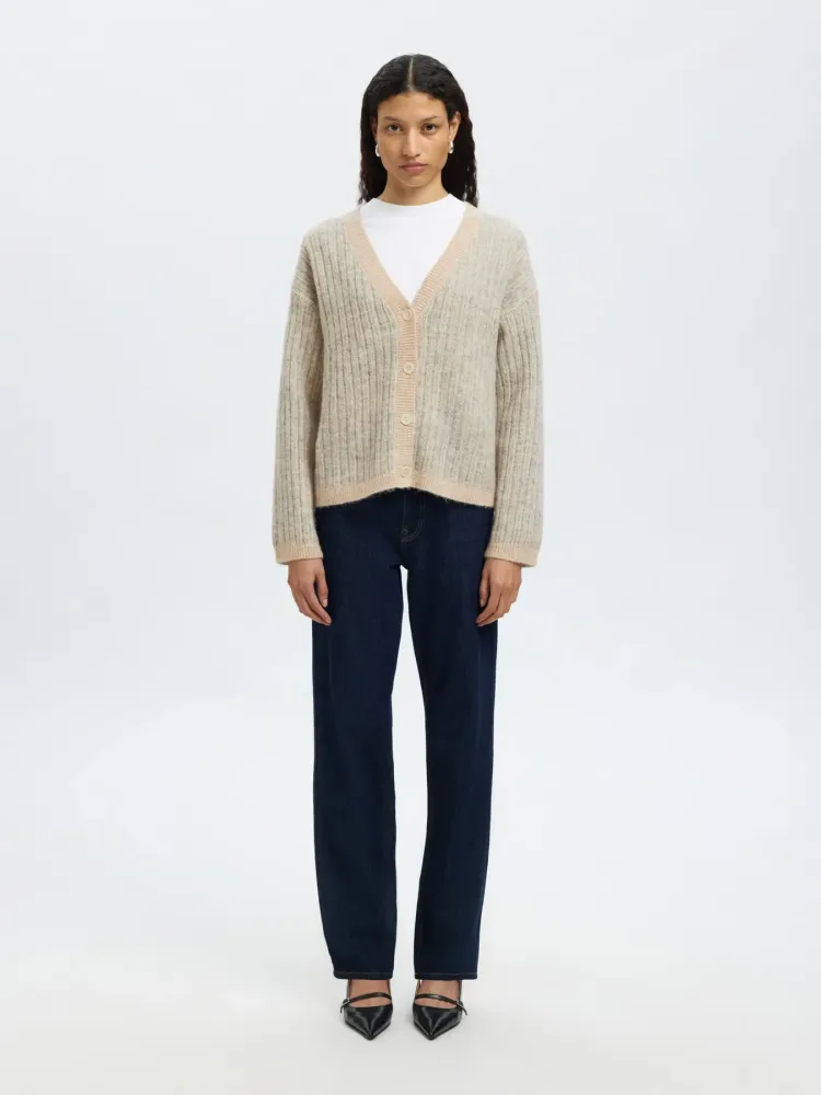 Alva Ls Knit Stripe V-Cardigan - Birch Lgm + Birch - Bilde 3