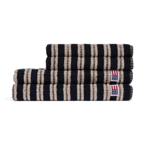 Striped Terry Towel 30X50 – Blackish Navy/ Lt Beige