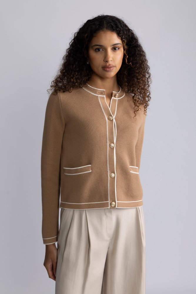 Contrast Knit Cardigan - Warm Khaki - Bilde 2