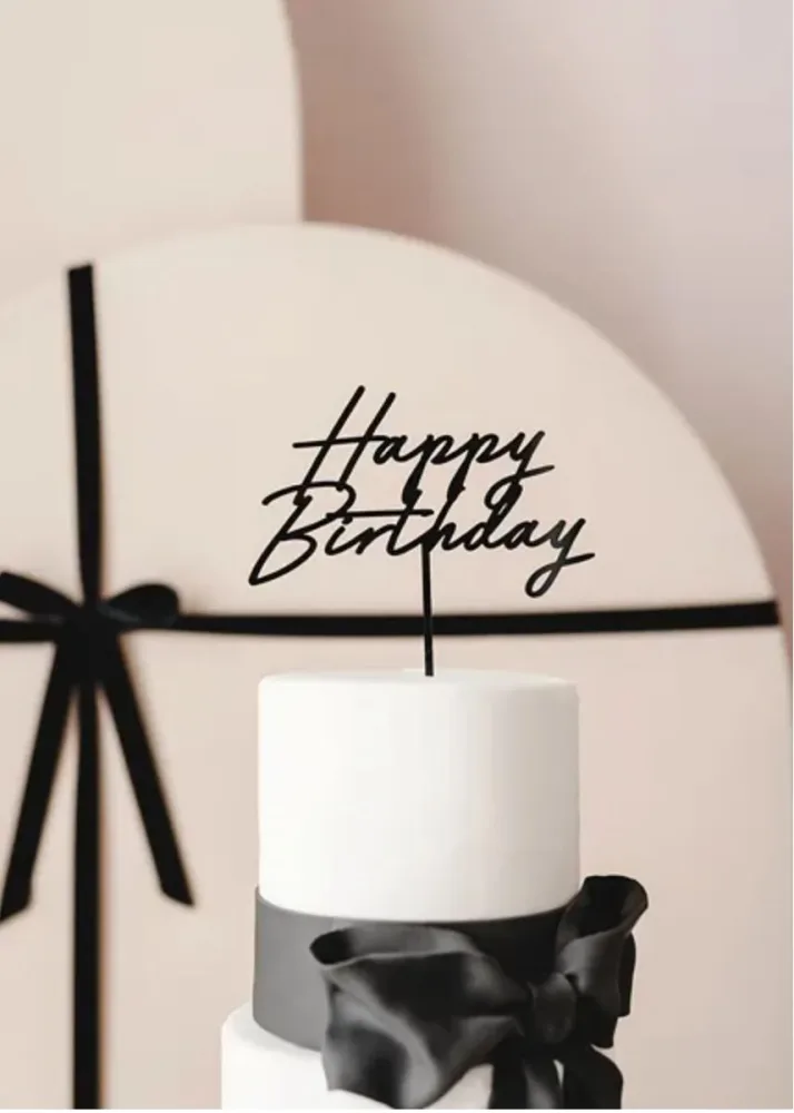 Kaketopp i akryl "Happy Birthday" - Svart - Bilde 2