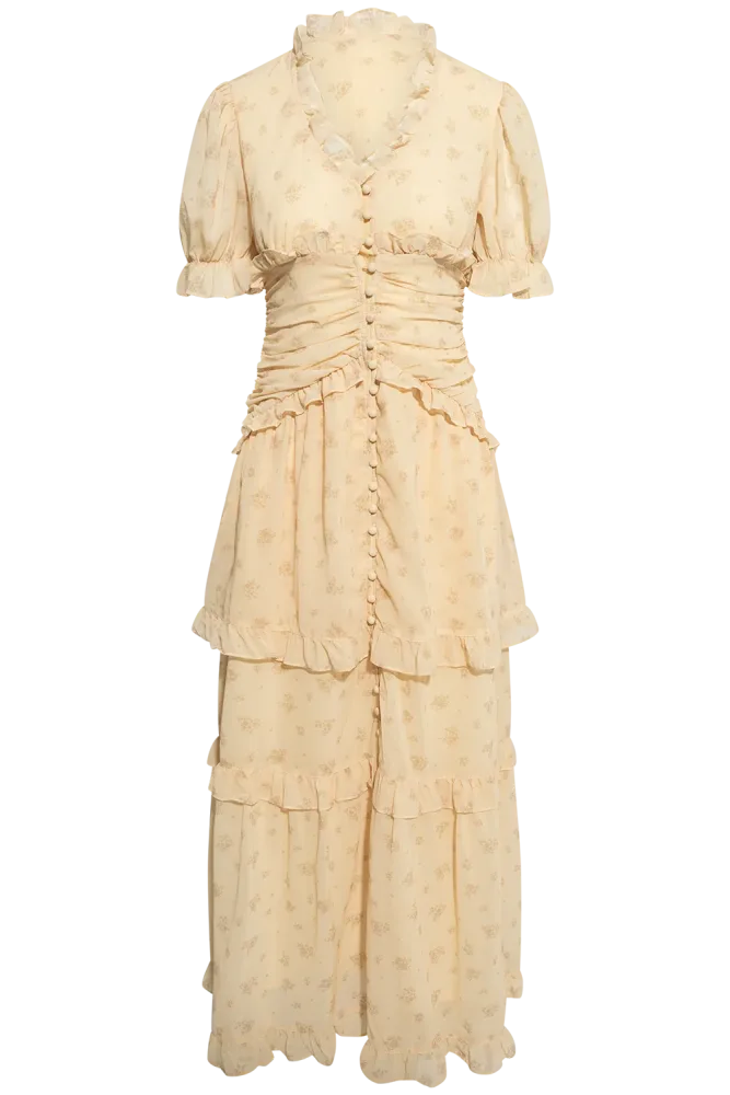 Arielic Long Dress - Yellow Flower Print