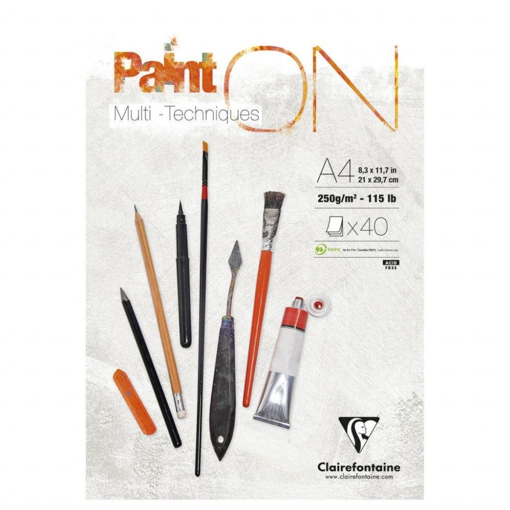 Clairefontaine - Paint On Blokk A4 40 ark - Hvit