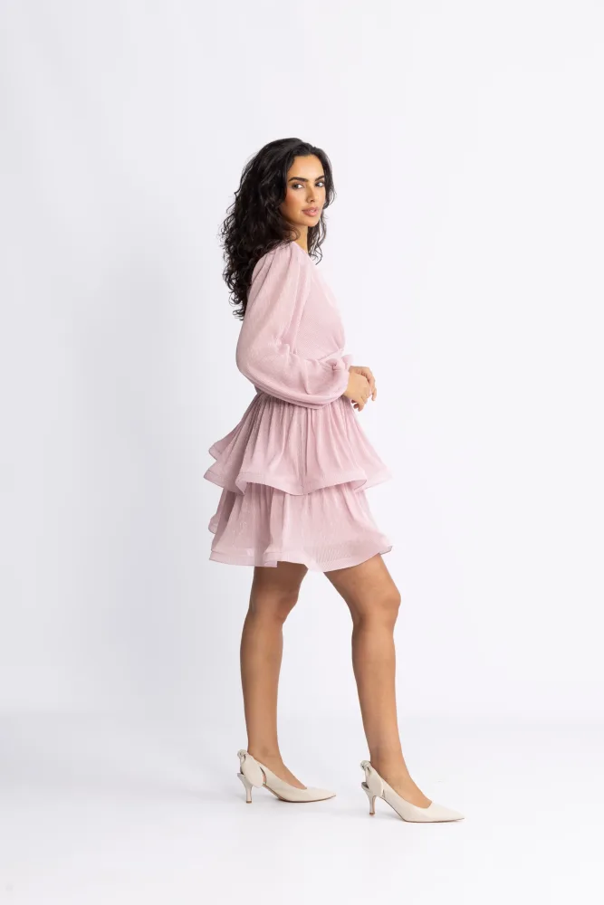 Jade Wave Plisse Dress - Light Pink - Bilde 3