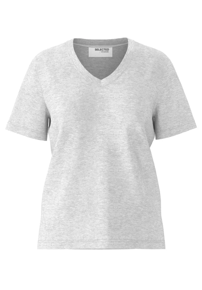 Essential Ss V-Neck Tee - Light Grey Melange