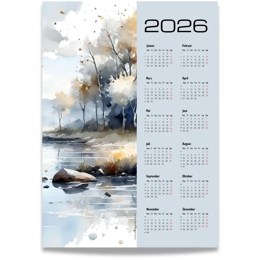KALENDER 2026 - AKVARELL LANDSKAP I HØSTTONER