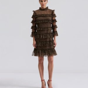 Carmine Frill Mini Lace Dress – Chocolate