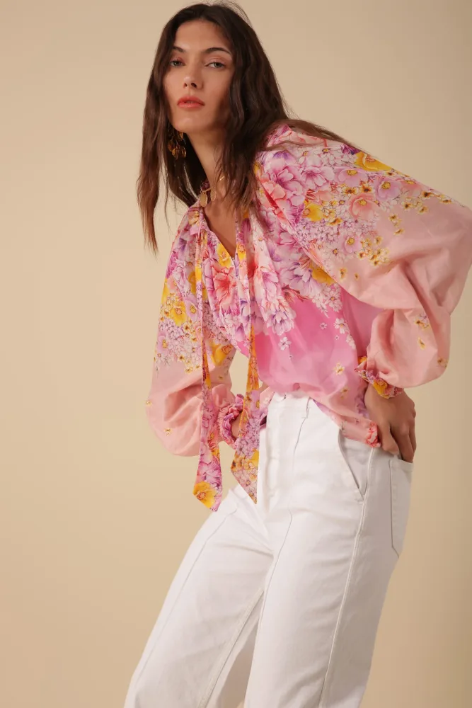 Arianna Top Print Silk-Cotton - Pink - Bilde 3
