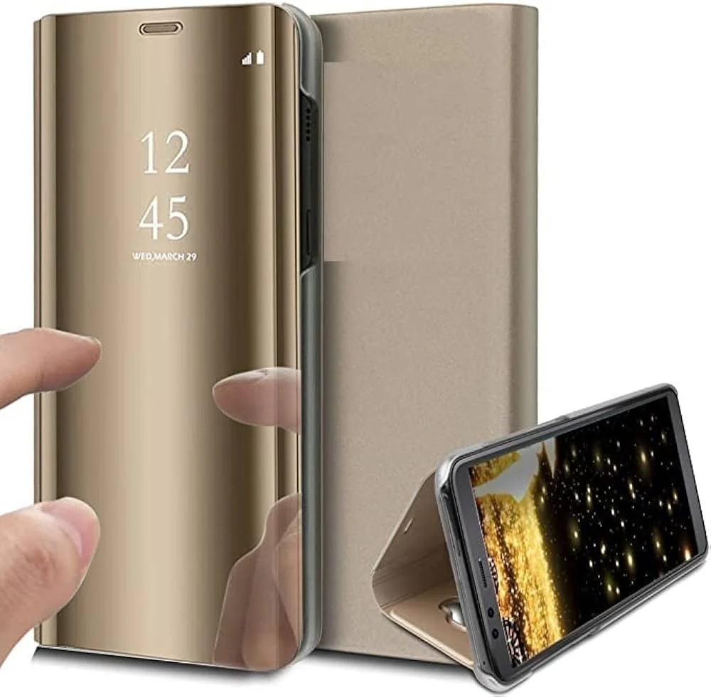 Samsung Galaxy S7 – Gull, Støtsikkert Speildeksel med Flip-design og Justerbar Visningsvinkel - Bilde 2