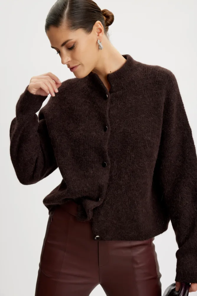 AlphaGZ Short Cardigan - Deep Brown Melange - Bilde 2