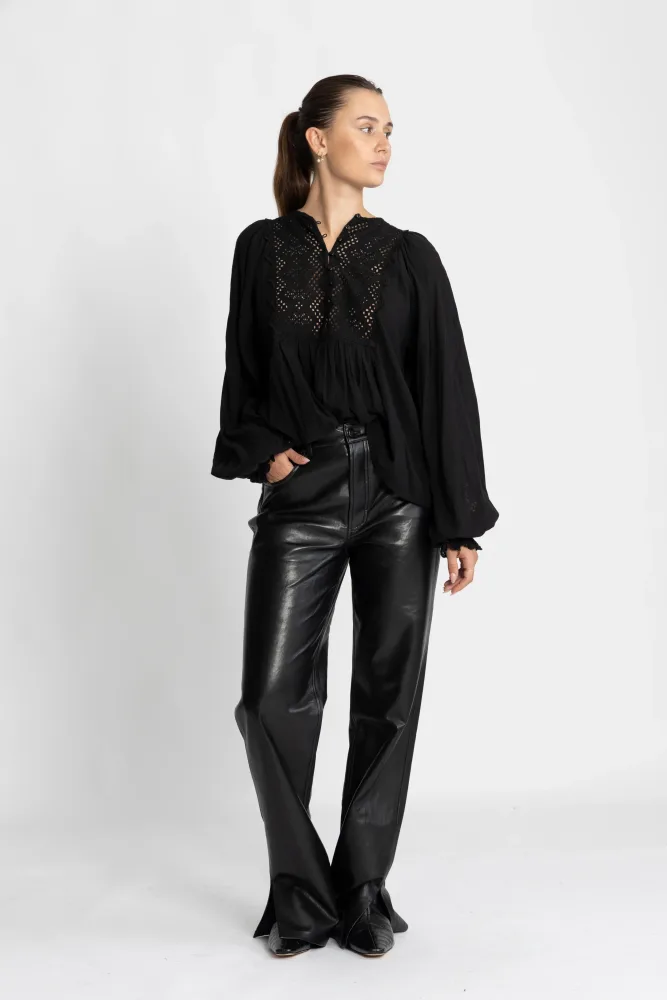 Cotton Slub Blouse - Black - Bilde 2