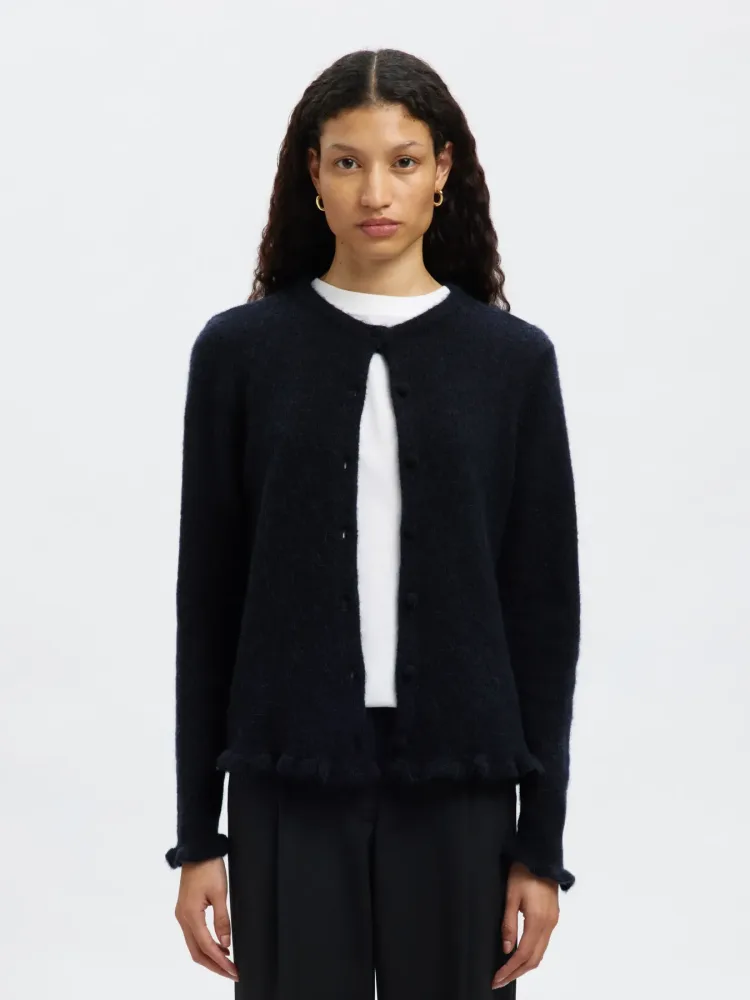 Lulu Frill Ls Knit Cardigan - Dark Sapphire Melange - Bilde 2