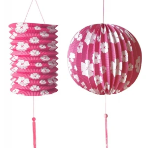 Pynt til fest, lanterne og kule i papir, Rosa Pynt til fest, lanterne og kule i papir, Rosa