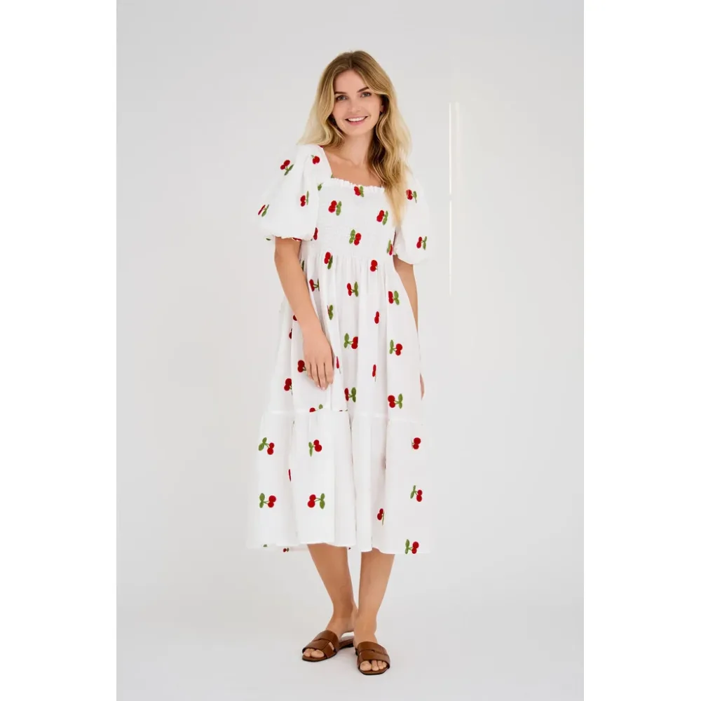 Cheri Fruit Dress - White/Red - Bilde 2