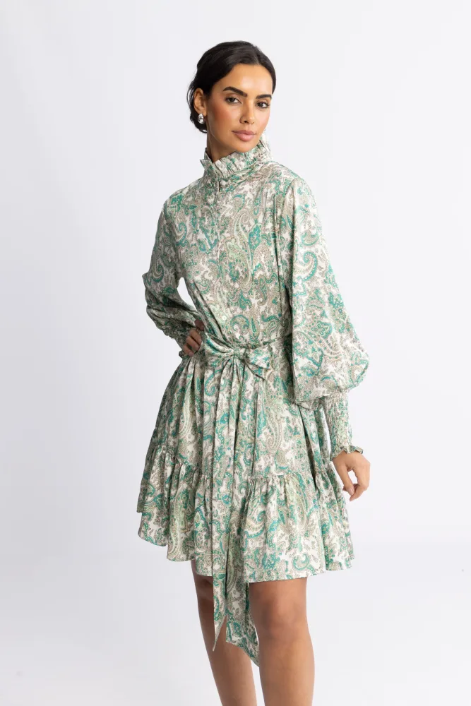 Saga Wide Small Paisley Dress - Green Small Paisley - Bilde 2