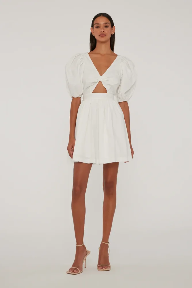 Puff Sleeve Mini Dress - Bright White - Bilde 2