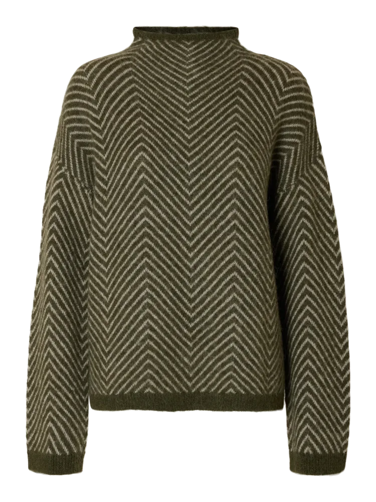 Lulu Ls Herringbone Knit High Neck - Kalamata/Birch
