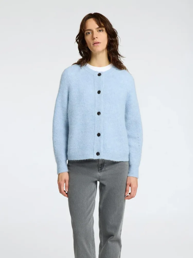 Lulu Ls Knit Short Cardigan B Noos - Cashmere Blue Melange - Bilde 3