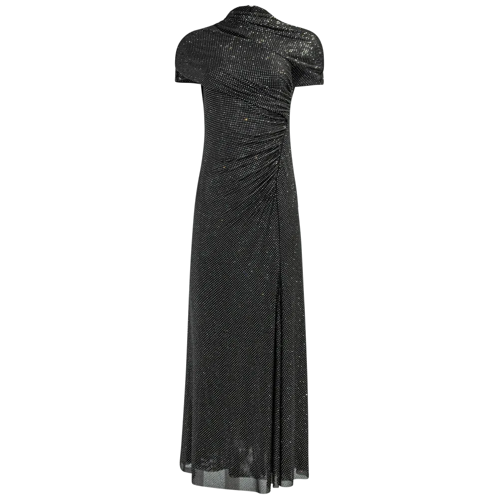 Slate Rhinestone Mesh Cut Out Midi Dress - Grey