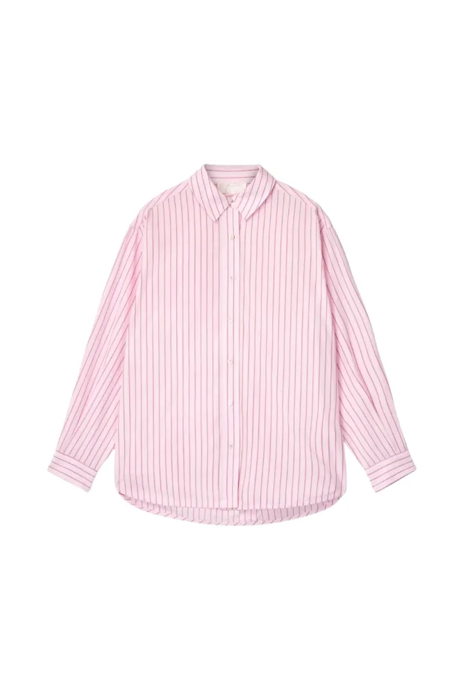 Poplin Workwear Shirt - Pink And Red Pinstripe