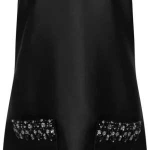 Taffeta Embellished Trim Mini Dress – Black