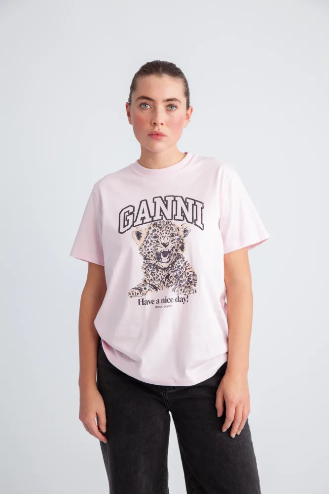 Basic Jersey Leopard Relaxed T-Shirt - Chalk Pink - Bilde 3