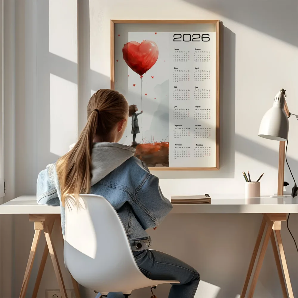 KALENDER 2026 - JENTE MED HJERTEBALLONG - Bilde 3