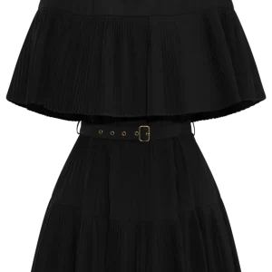 Lucille Pleated Wool Mini Dress – Noir